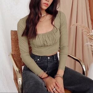 12th Tribe Avocado Long Sleeve Crop Top NWT